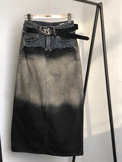 Юбка джинсовая черная с ремнем (3355) - фото 52207